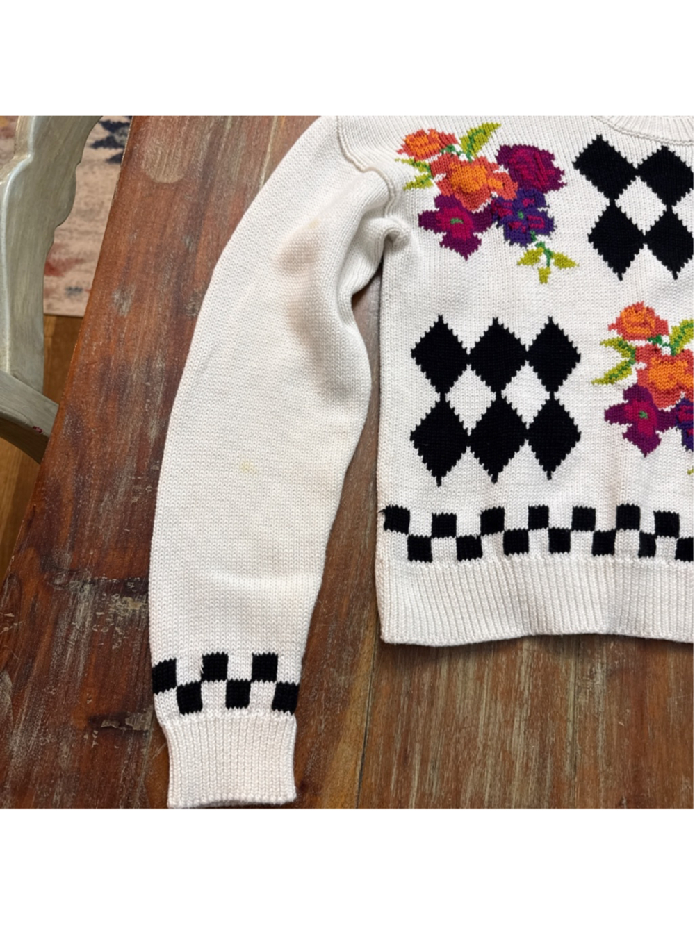 Cotton by Autumn Cashmere Floral Argyle Knit Sweater Size Small Italian Yarn - Picture 5 of 11